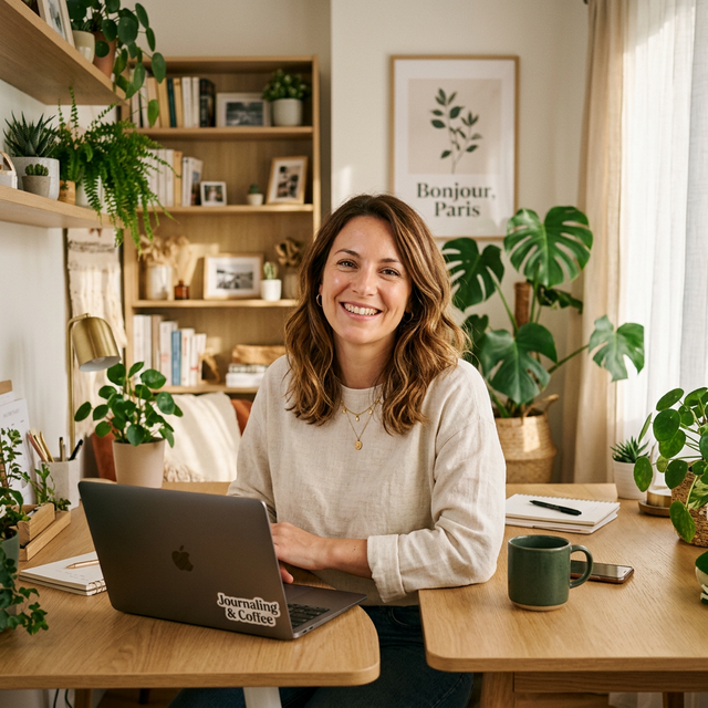 Portrait de la fondatrice dans son bureau élégant